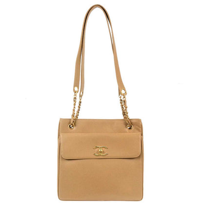Chanel Beige Caviar Skin Shoulder Tote Bag