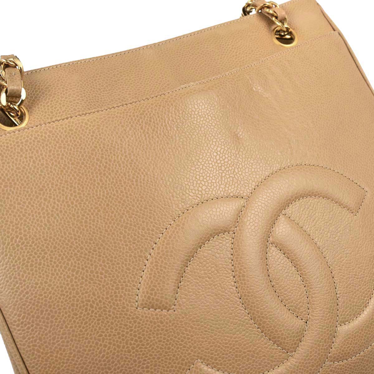 Chanel Beige Caviar Skin Shoulder Tote Bag