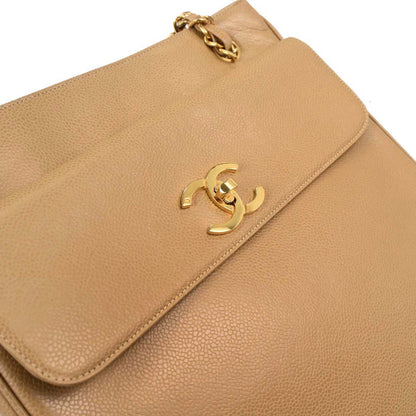Chanel Beige Caviar Skin Shoulder Tote Bag