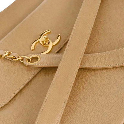 Chanel Beige Caviar Skin Shoulder Tote Bag