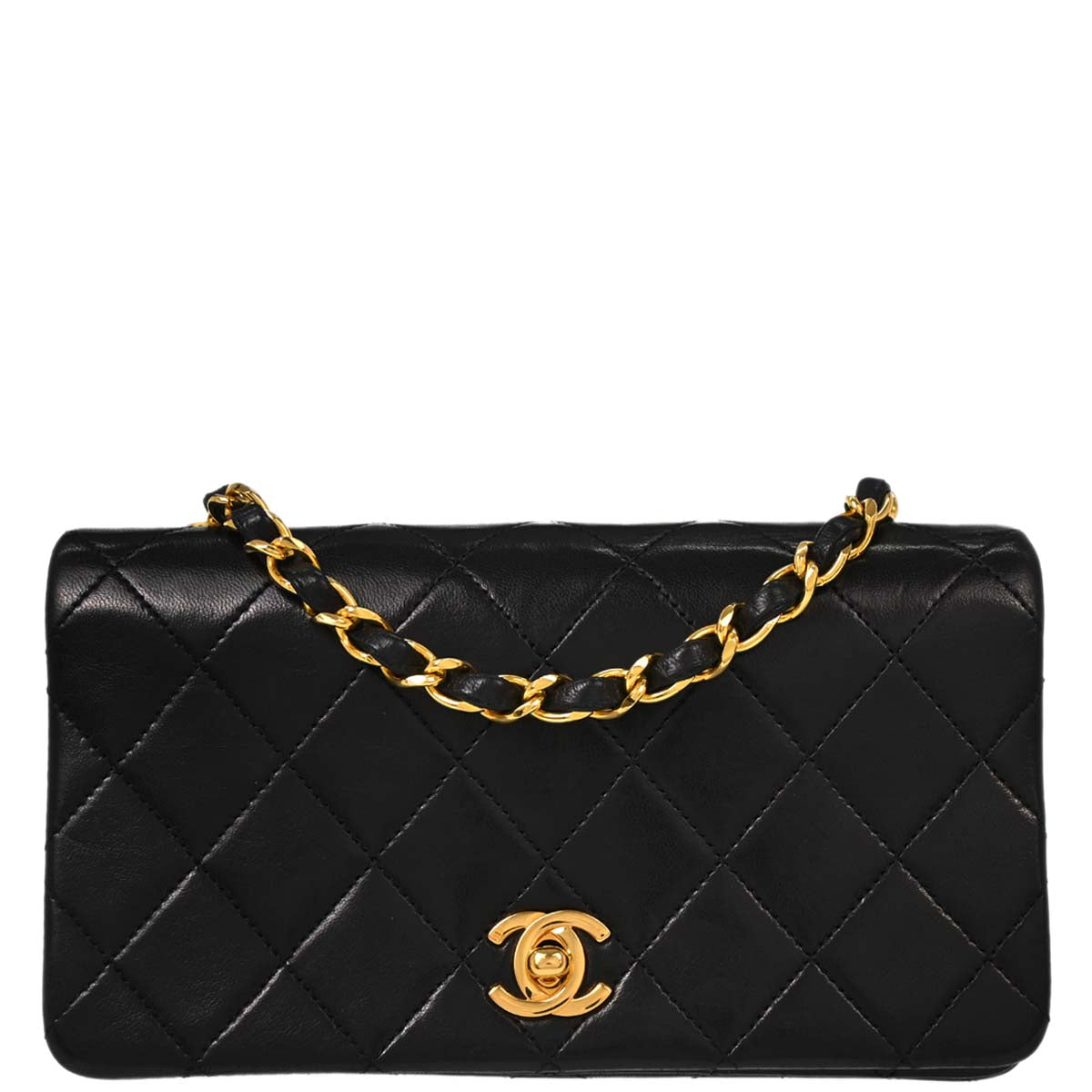 Chanel Black Lambskin Turnlock Mini Full Flap Shoulder Bag