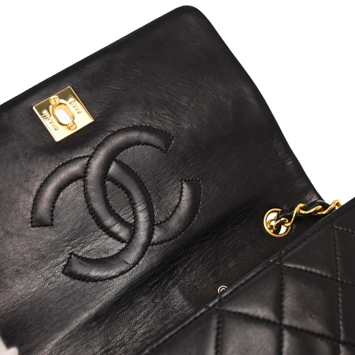 Chanel Black Lambskin Turnlock Mini Full Flap Shoulder Bag