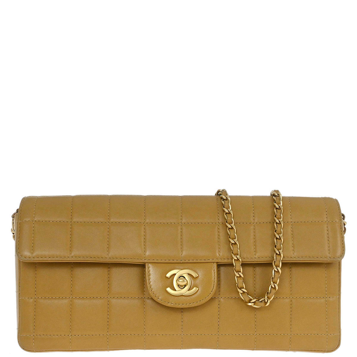 Chanel 2002-2003 Beige Lambskin Coco Bar East West Shoulder Bag
