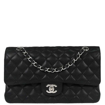 Chanel 2010-2011 Black Caviar Skin Medium Classic Double Flap Shoulder Bag