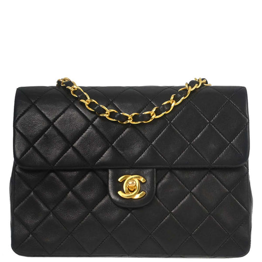 Chanel Black Lambskin Classic Square Flap Shoulder Bag 20
