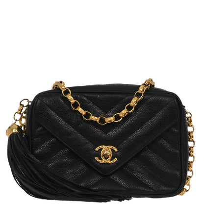 Chanel Black Caviar Skin Chevron Camera Bag Mini