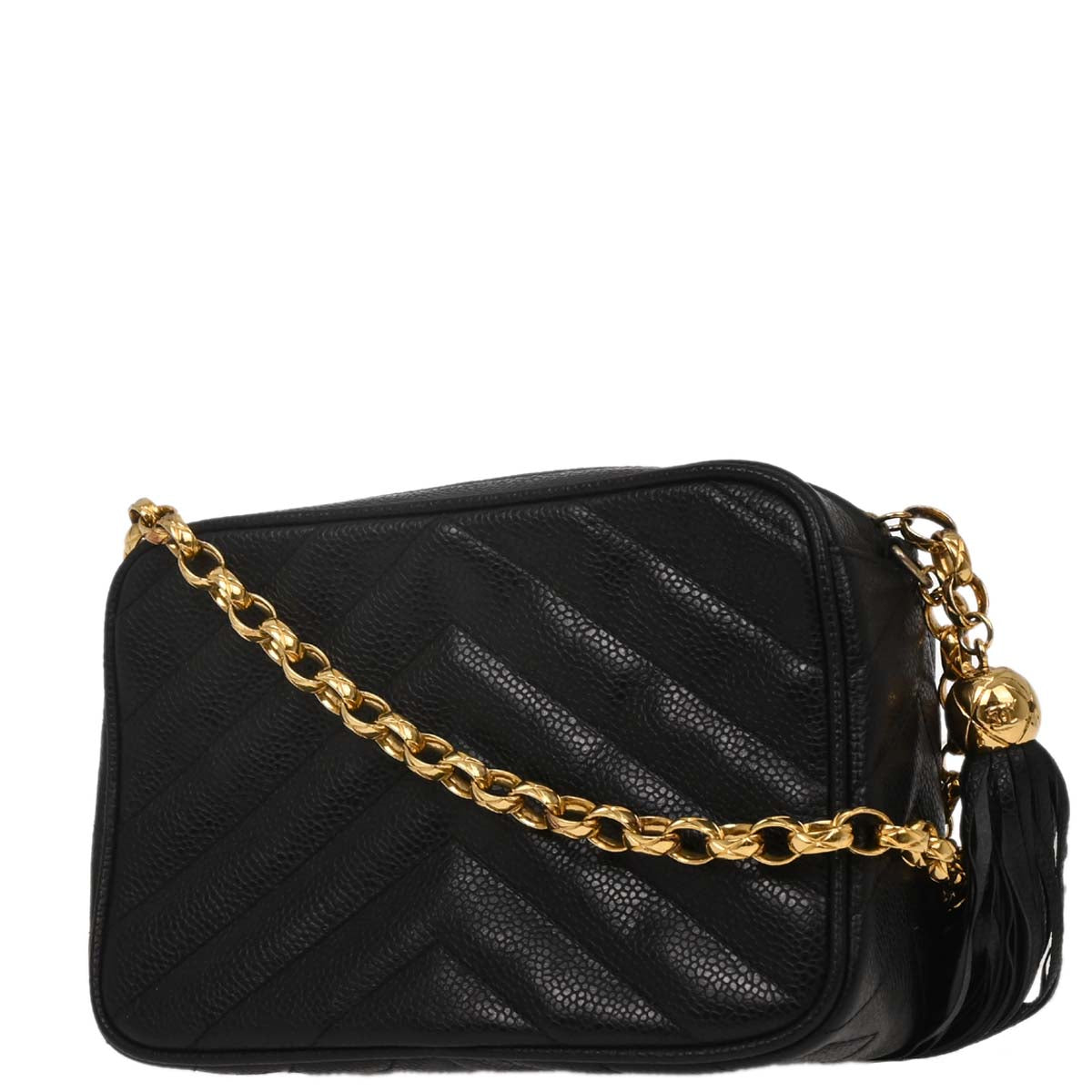 Chanel Black Caviar Skin Chevron Camera Bag Mini