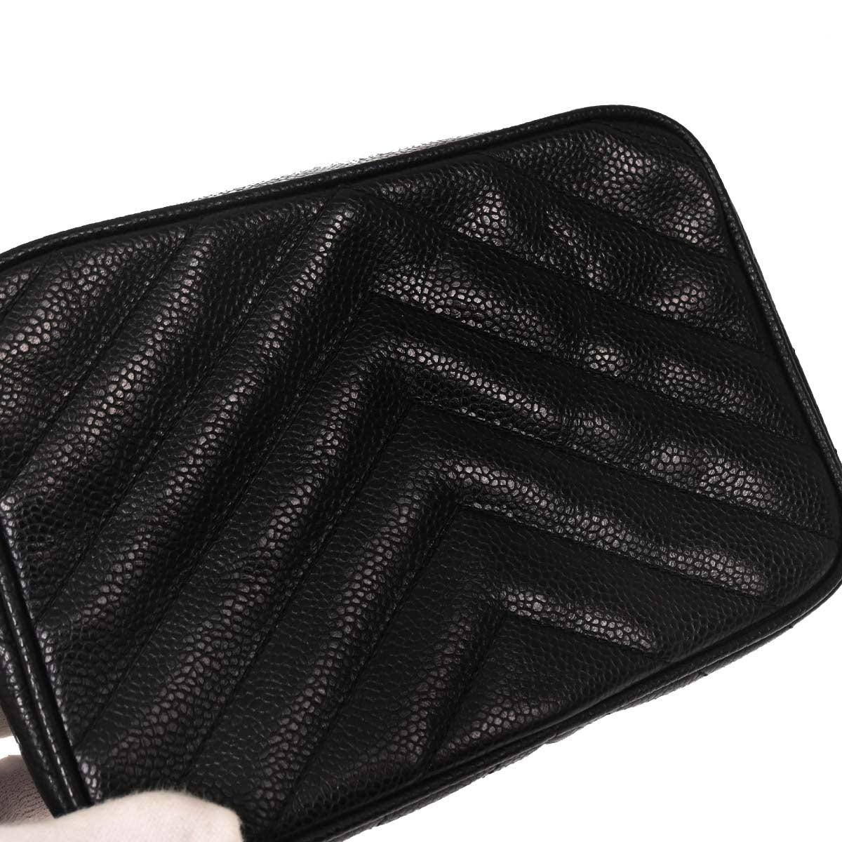 Chanel Black Caviar Skin Chevron Camera Bag Mini