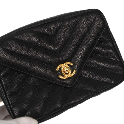 Chanel Black Caviar Skin Chevron Camera Bag Mini