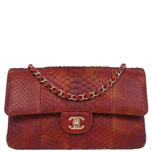 Chanel * Brown Python Medium Classic Double Flap Shoulder Bag