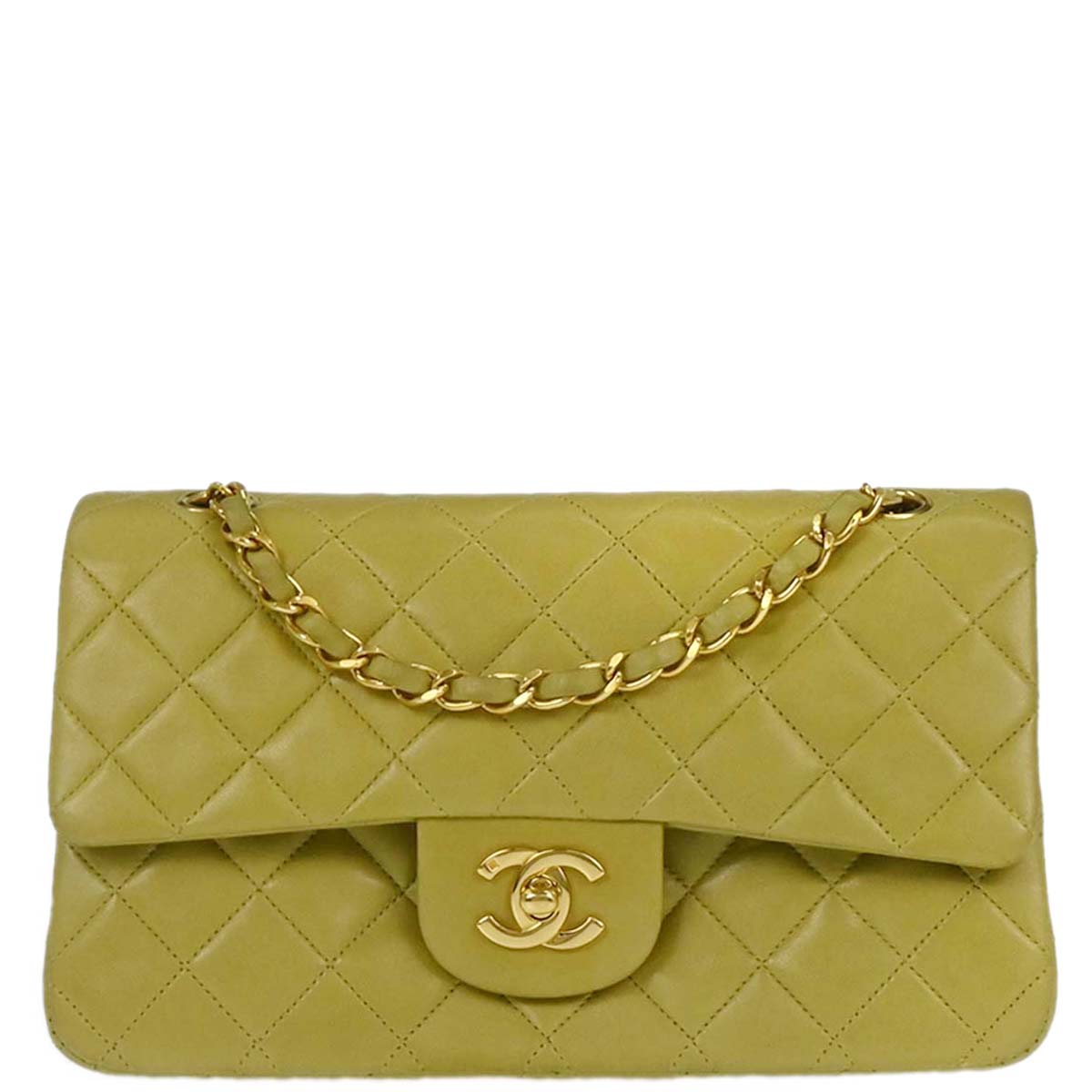 Chanel Light Green Lambskin Small Classic Double Flap Shoulder Bag