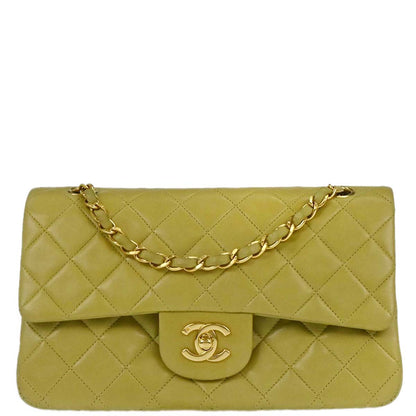 Chanel Light Green Lambskin Small Classic Double Flap Shoulder Bag