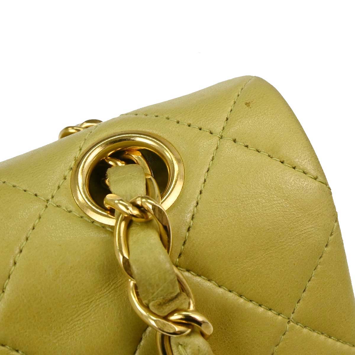 Chanel Light Green Lambskin Small Classic Double Flap Shoulder Bag