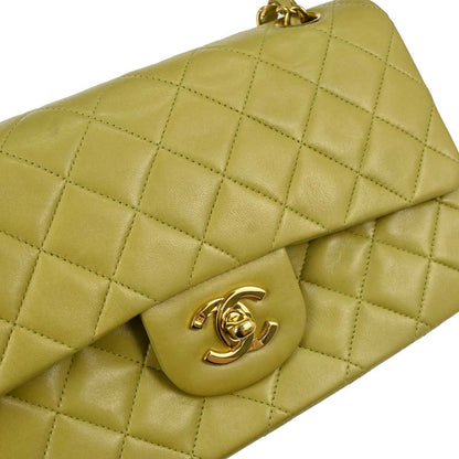 Chanel Light Green Lambskin Small Classic Double Flap Shoulder Bag