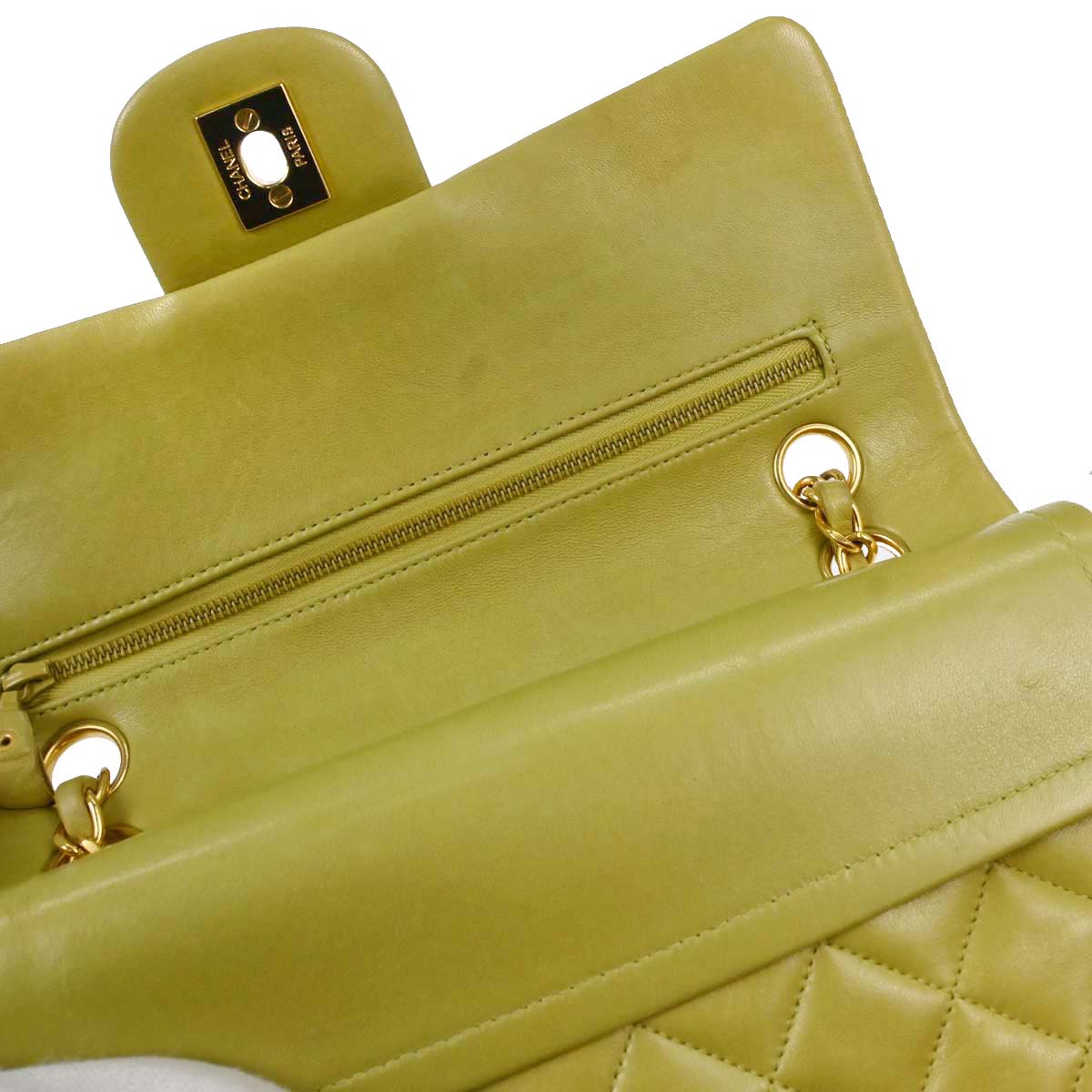 Chanel Light Green Lambskin Small Classic Double Flap Shoulder Bag