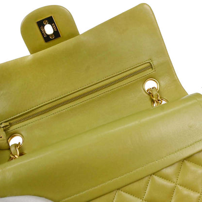 Chanel Light Green Lambskin Small Classic Double Flap Shoulder Bag