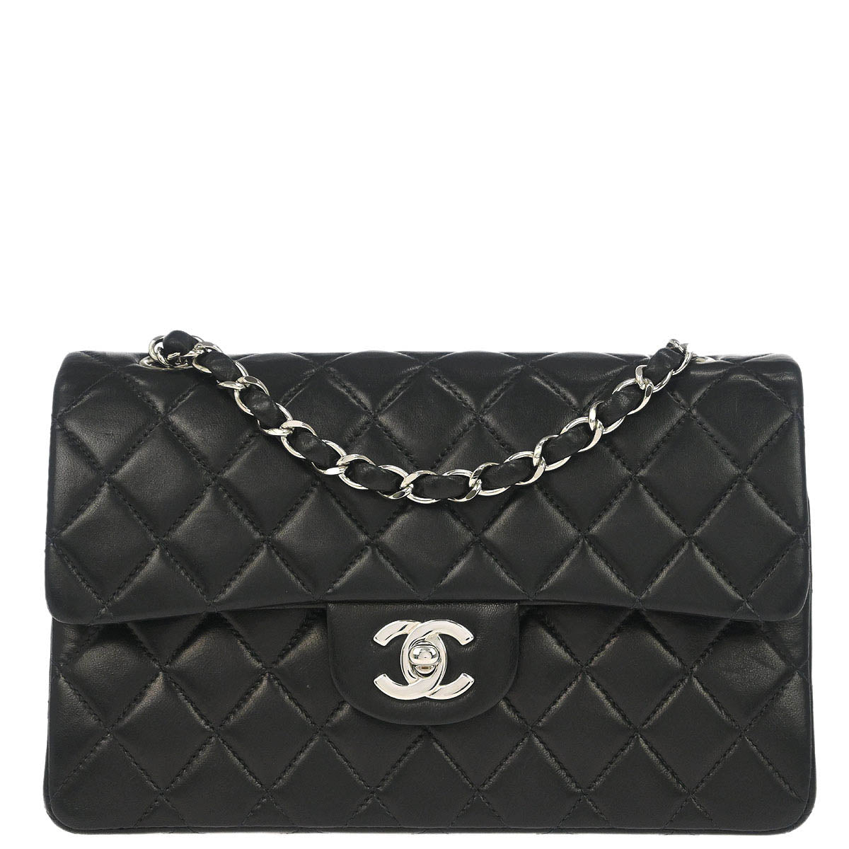 Chanel Black Lambskin Small Classic Double Flap Shoulder Bag