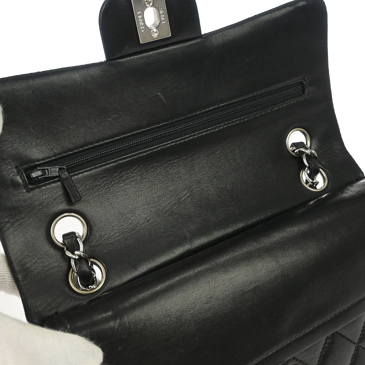 Chanel Black Lambskin Small Classic Double Flap Shoulder Bag