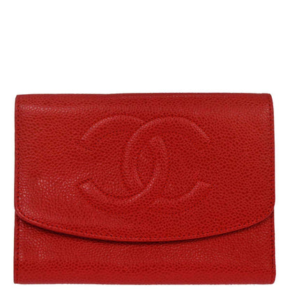 Chanel 1997-1999 Red Caviar Skin Trifold Wallet