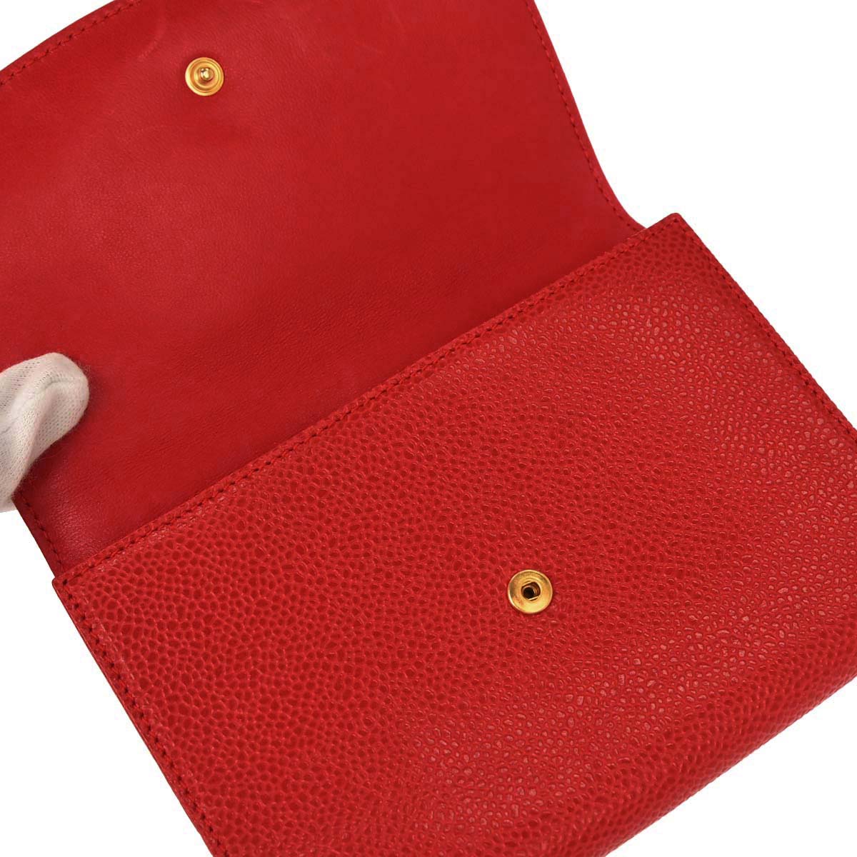 Chanel 1997-1999 Red Caviar Skin Trifold Wallet