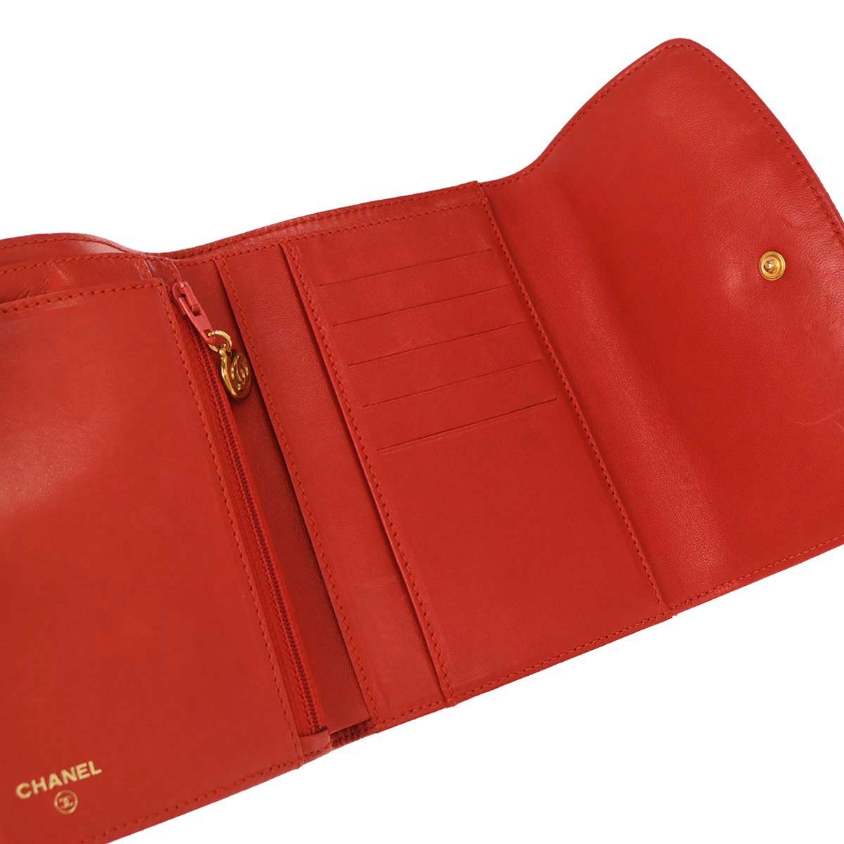 Chanel 1997-1999 Red Caviar Skin Trifold Wallet