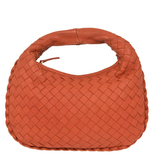 Bottega Veneta Orange Lambskin Intrecciato Hobo Handbag