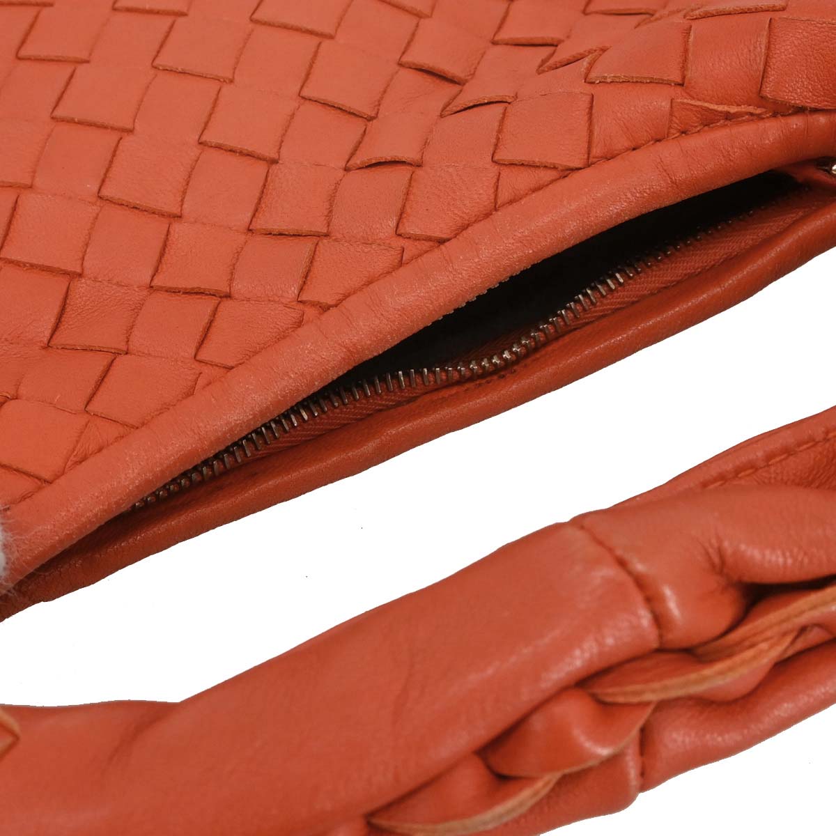 Bottega Veneta Orange Lambskin Intrecciato Hobo Handbag