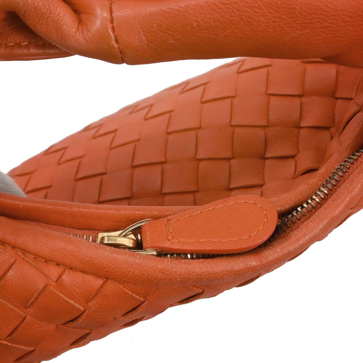 Bottega Veneta Orange Lambskin Intrecciato Hobo Handbag