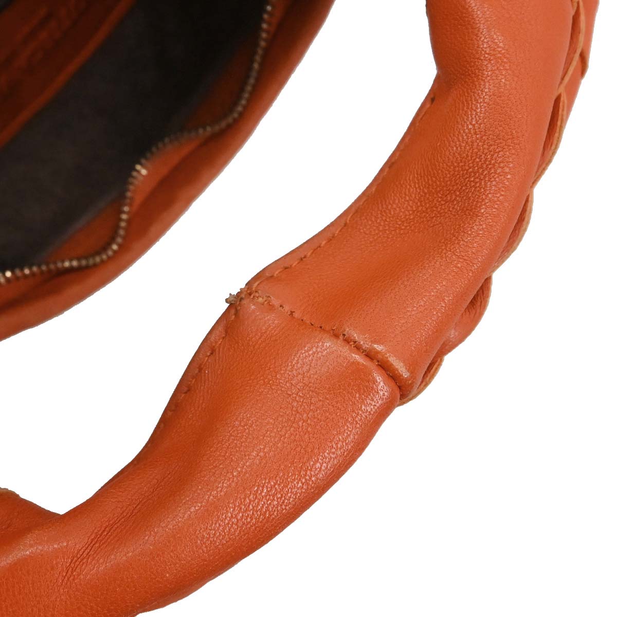 Bottega Veneta Orange Lambskin Intrecciato Hobo Handbag