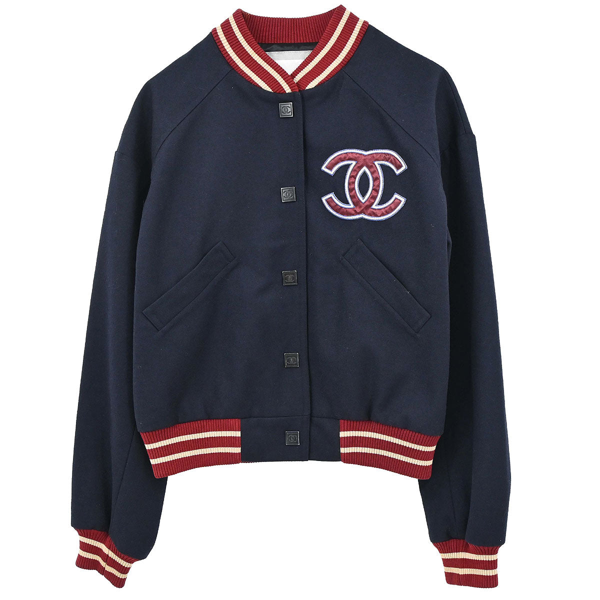 Chanel 2004 Sport Line Spring Letterman Bomber Jacket Navy #38