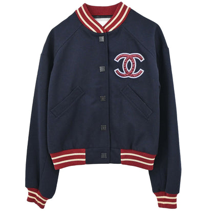 Chanel 2004 Sport Line Spring Letterman Bomber Jacket Navy #38