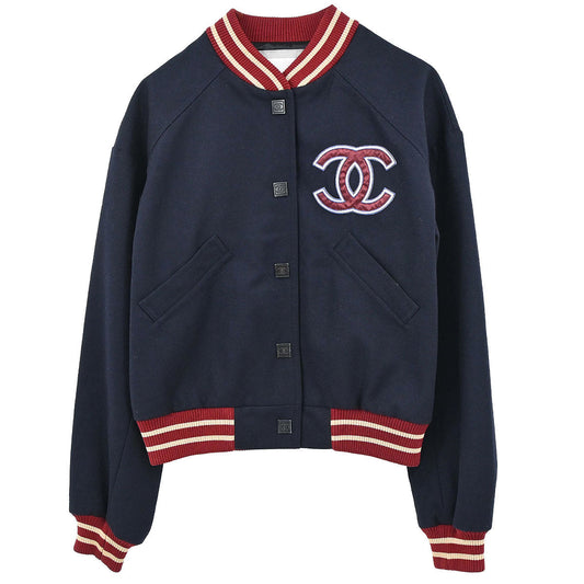 Chanel 2004 Sport Line Spring Letterman Bomber Jacket Navy #38