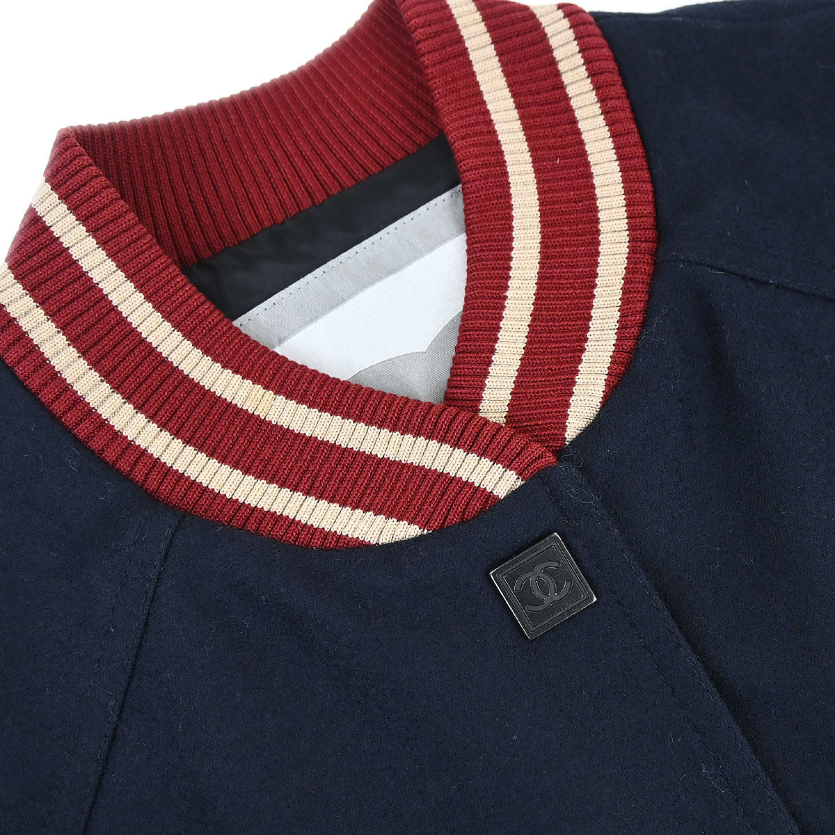 Chanel 2004 Sport Line Spring Letterman Bomber Jacket Navy #38
