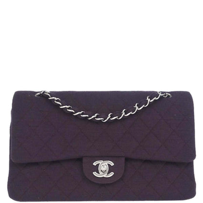 Chanel Purple Cotton Medium Classic Double Flap Shoulder Bag
