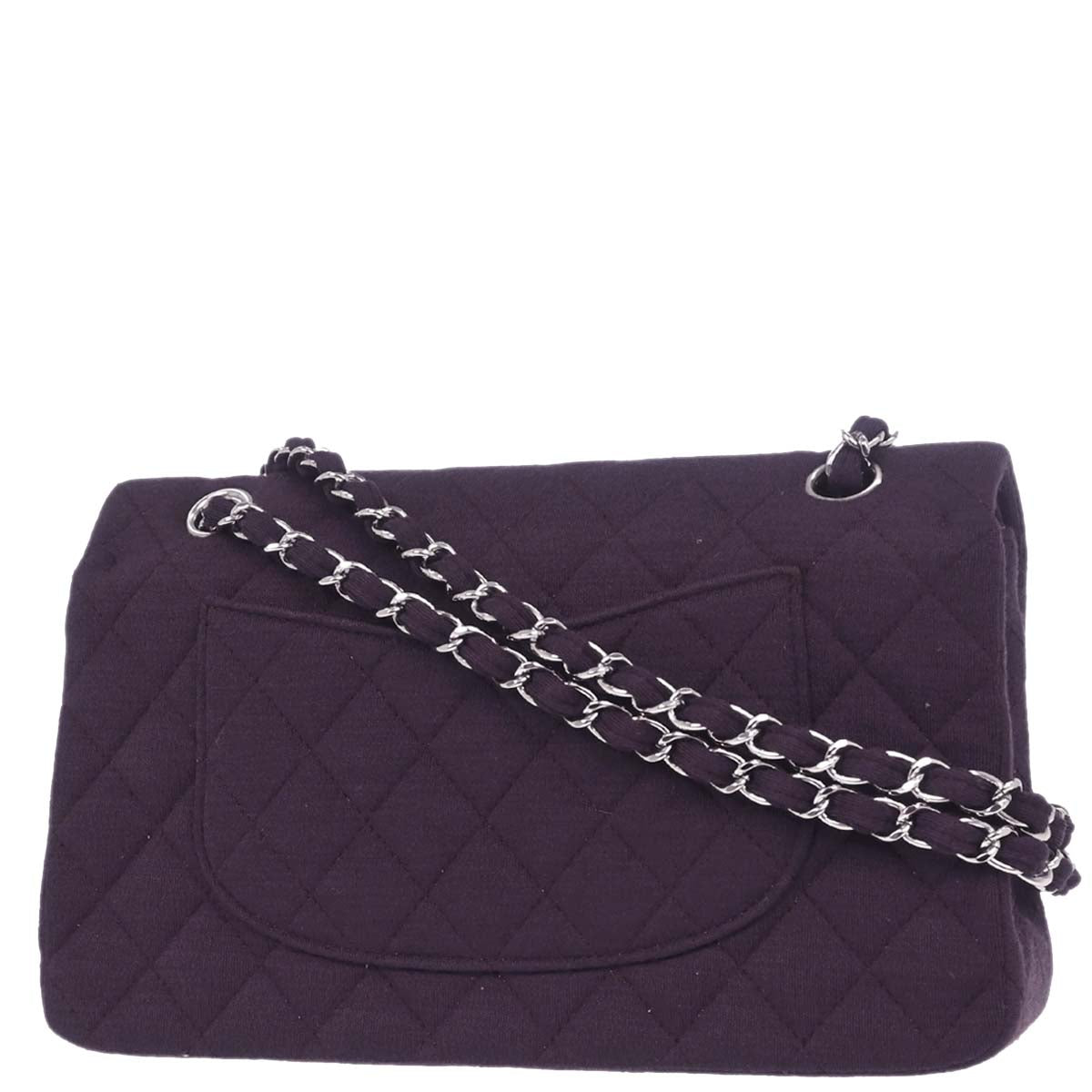 Chanel Purple Cotton Medium Classic Double Flap Shoulder Bag