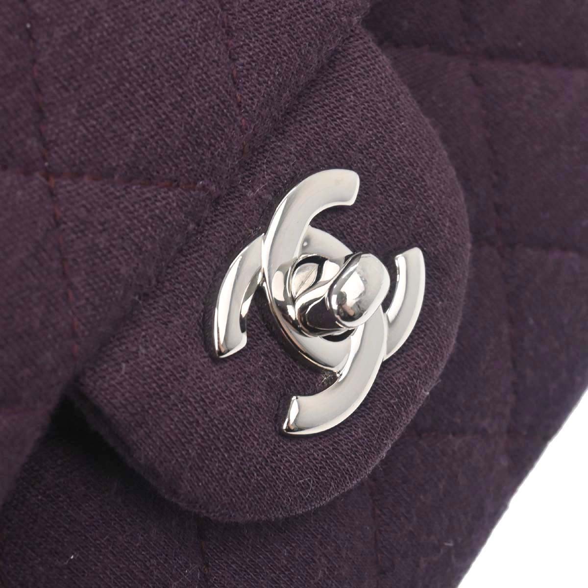 Chanel Purple Cotton Medium Classic Double Flap Shoulder Bag