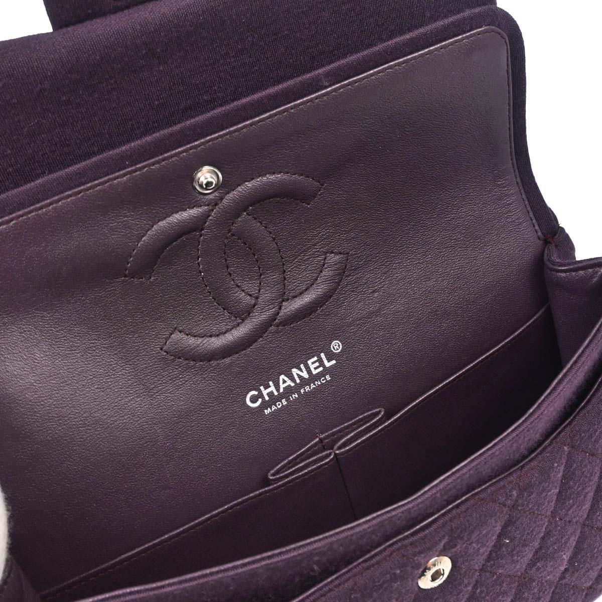 Chanel Purple Cotton Medium Classic Double Flap Shoulder Bag