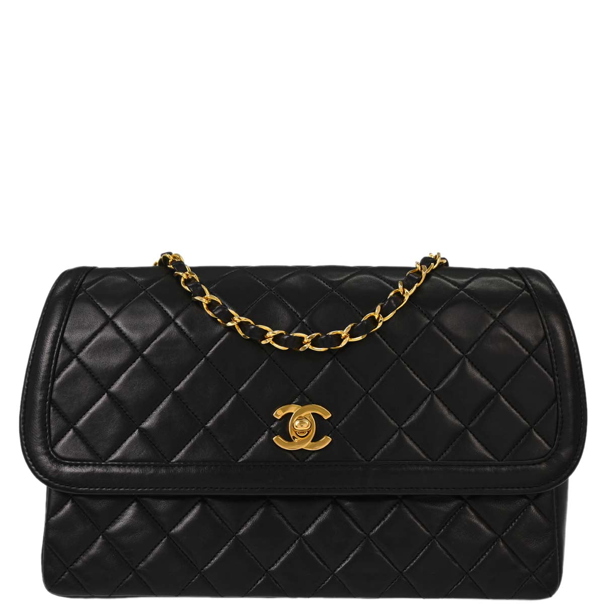 Chanel Black Lambskin Straight Flap Shoulder Bag