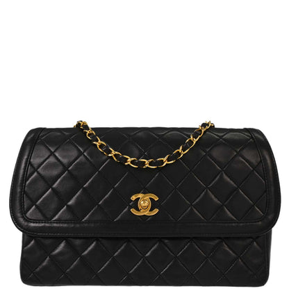 Chanel Black Lambskin Straight Flap Shoulder Bag