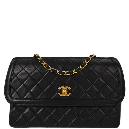 Chanel Black Lambskin Straight Flap Shoulder Bag