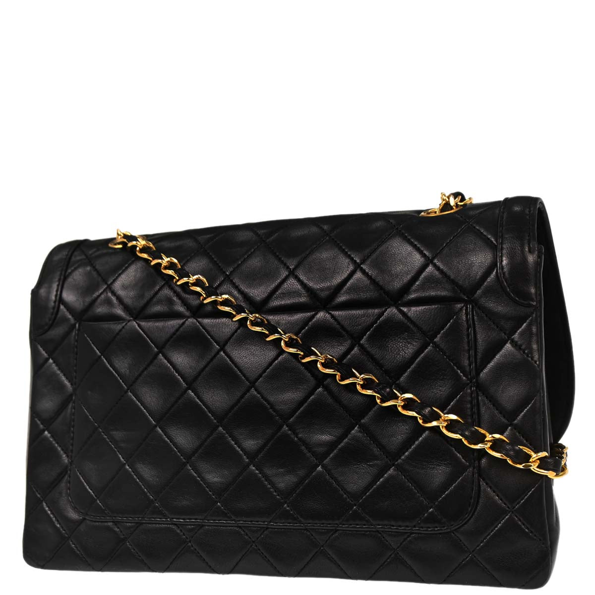 Chanel Black Lambskin Straight Flap Shoulder Bag