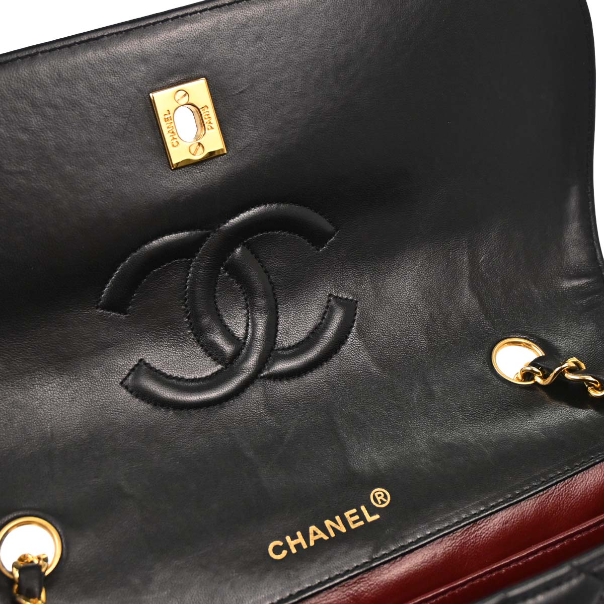 Chanel Black Lambskin Straight Flap Shoulder Bag