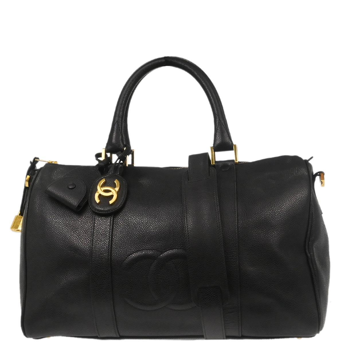 Chanel Black Caviar Skin 2way Shoulder Duffle Handbag