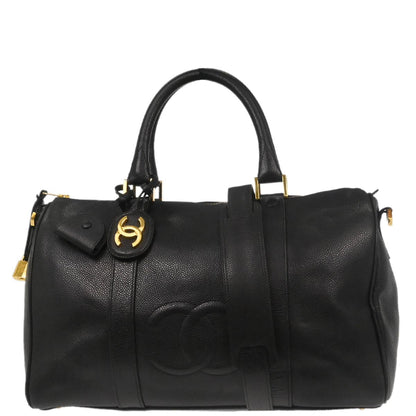 Chanel Black Caviar Skin 2way Shoulder Duffle Handbag