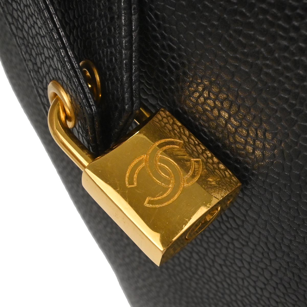 Chanel Black Caviar Skin 2way Shoulder Duffle Handbag