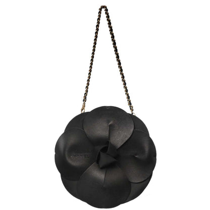 Chanel Black Lambskin Satin Camellia Handbag