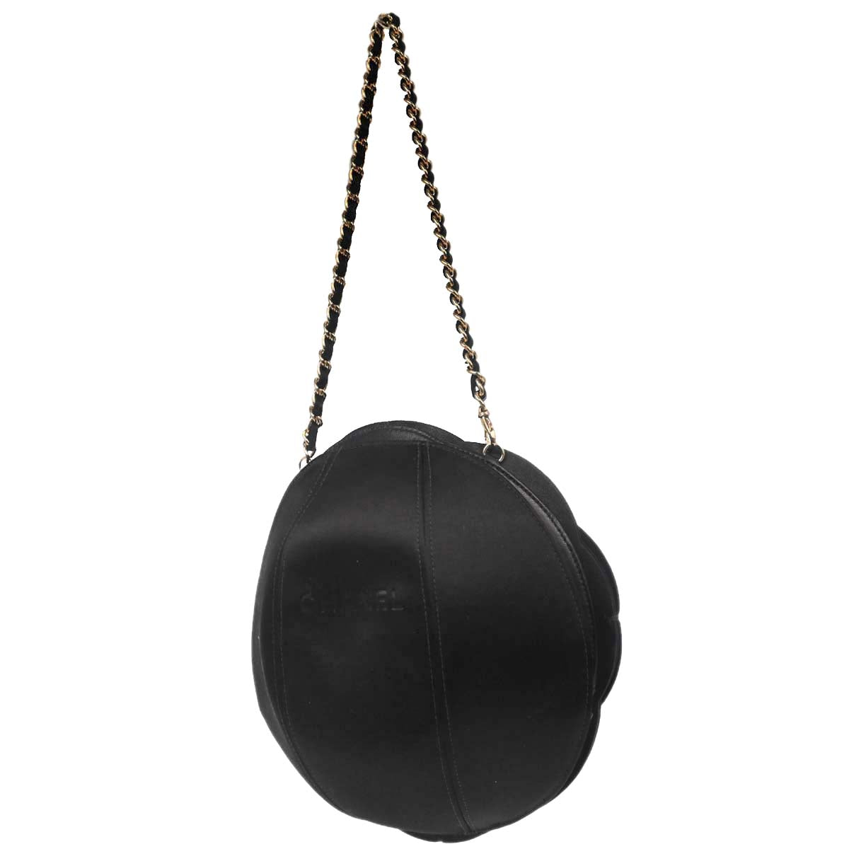 Chanel Black Lambskin Satin Camellia Handbag
