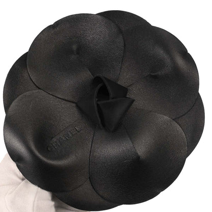 Chanel Black Lambskin Satin Camellia Handbag