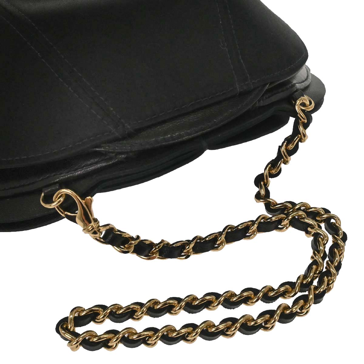 Chanel Black Lambskin Satin Camellia Handbag