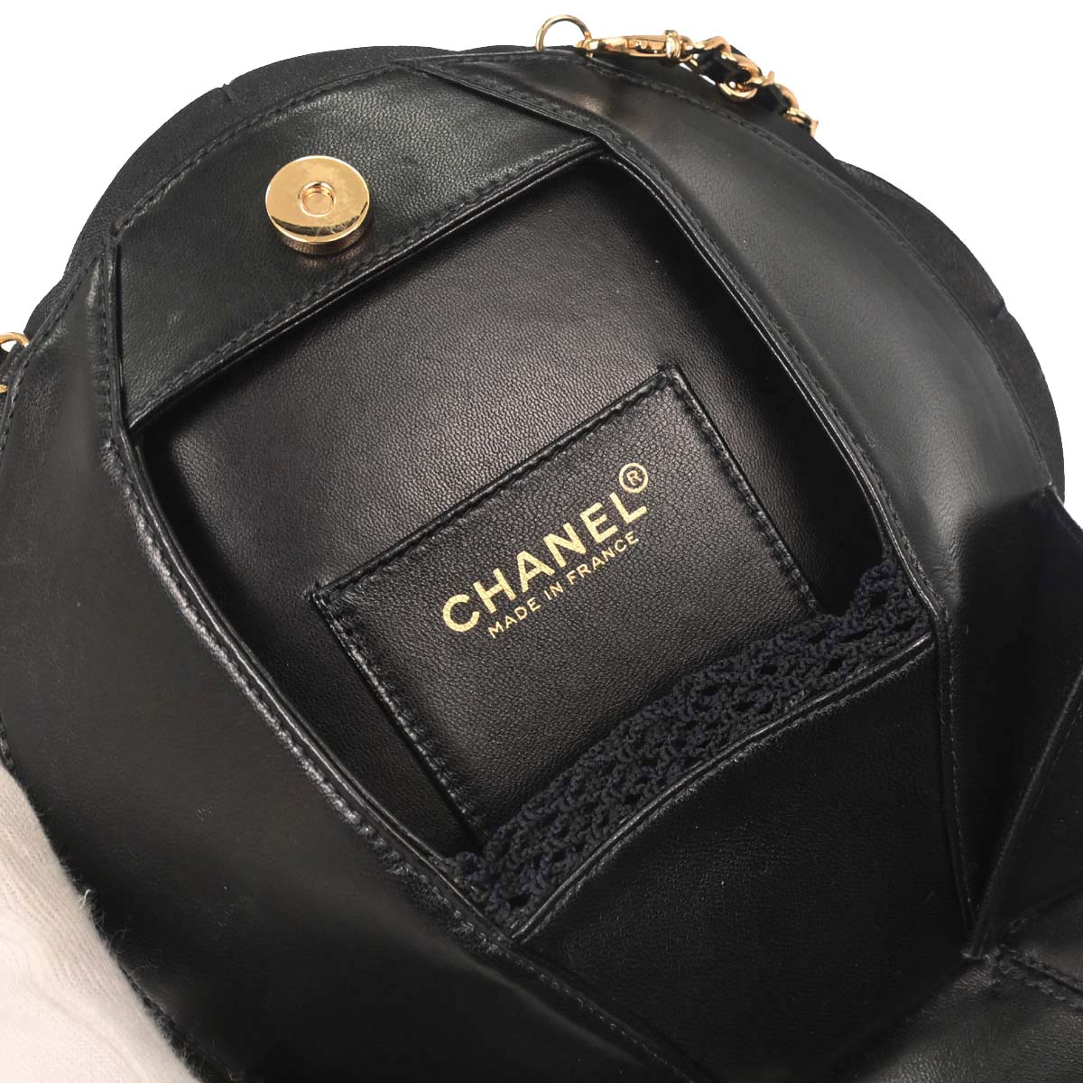 Chanel Black Lambskin Satin Camellia Handbag